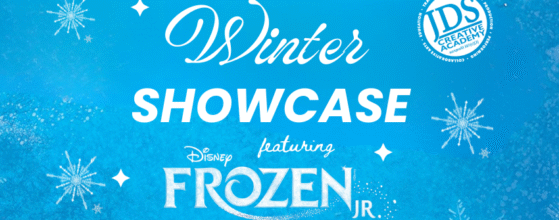 JDS Creative Academy students performing in Frozen Jr., showcasing costumes, stage set, and excitement.
